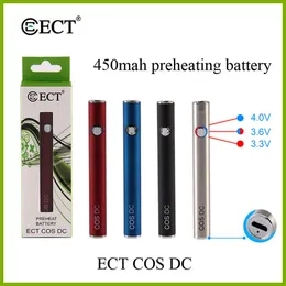 ECT COS DC 450mah usb passthrough variable voltage preheating battery 3.3V-3.6V-4.0V e cigarette for vape cartridges