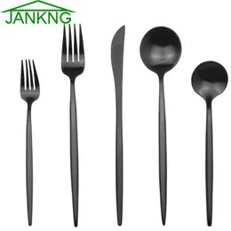 JANKNG 20-Piece Dinnerware Set Service for 4 Rose Gold Black 304 Stainless Steel Cutlery Knife Fork Silverware Dinner Tableware