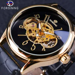 クリエイティブスケルトンブラックゴールデンディスプレイメンズオープンウォッチトップブランド豪華メカニカル腕時計透明ケース