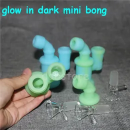 glow in dark Silicone oil Rig Water pipe Smoking Pipe bong Reusable Cigarette Hand Pipes With Glass Bowl bubbler bong