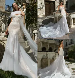 Eva Lendel Mermaid Bröllopsklänningar med avtagbar Wrap Sweetheart Lace Appliques Beach Bridal Gowns Custom Made Bohemian Robe de Mariée