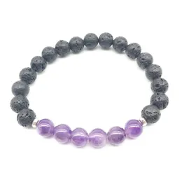 SN1344 Nes Design Women`s Bracelet Trendy Natural Lava Stone Mala Yoga Bracelet Amethyst Purple Crystal Balance Meditative Jewelry