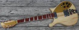 660 6 Strings Natural Electric Guitar Neck Thru Body, Gloss Varnish Red Fingerboard, Checkerboard Binding, Sparkle Gold Pickguard