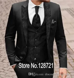 Popüler Tasarım Damat Smokin Bir Düğme Siyah Zirve Yaka Groomsmen Best Man Suit Düğün Erkek Takım Elbise (Ceket + Pantolon + Yelek + Kravat) J411