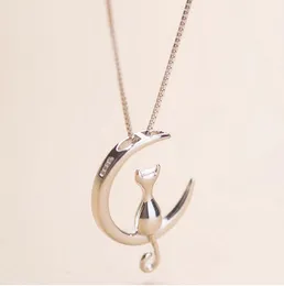 Fashion Cat Moon Pendant Necklace Charm Silver Gold Color Link Chain Necklace For Pet Lucky Jewelry For Women Gift Shellhard GA308