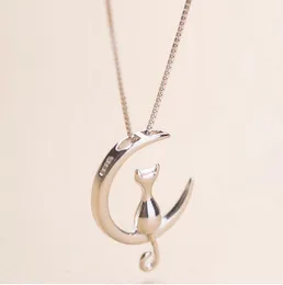 Fashion Cat Moon Pendant Necklace Charm Silver Gold Color Link Chain Necklace For Pet Lucky Jewelry For Women Gift Shellhard GA308