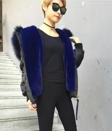 2018 women flight bomber jacket coats Meifeng brand fashion blue rabbit fur lined black bomber parka with ykk zipper short parkas