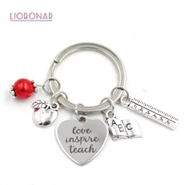 New Arrival Stainless Steel Key Chain Key Ring Ruler Book Love Inspire Teach Key Chain Teachers Gift Bijoux