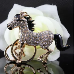 Skillful manufacture horse key chain with crystal key ring creative metal key chain gift 3 color