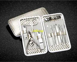 20 zestawów / partia 12 W 1 Stain Nierdzewna Pedicure Manicure Set Gold Box Pudełka Do Nail Clipper Nożyczki Tczego Pęseta Cutter Clip Do Wedding Party Prezent