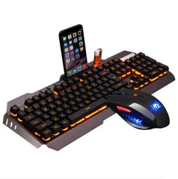 Metal Gaming Keyboard and Mouse Kit USB Wired Backlights Keyboards for Desktop and Notebook Breathing Lights Optical Keyboards and Mice