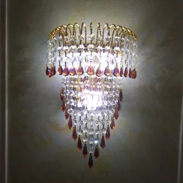 Nowoczesna złota pałac pałacowy fioletowe kryształowe światła ścienne sypialnia łóżka korytarza luksus europejski oświetlenie ścienne salonu