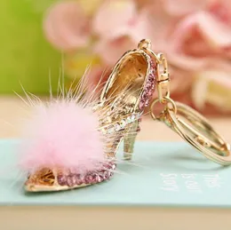 Elegant key ring with crystal high heeled shoes metal key chain hollow out key ring handbag accessories car pendant gift free ship