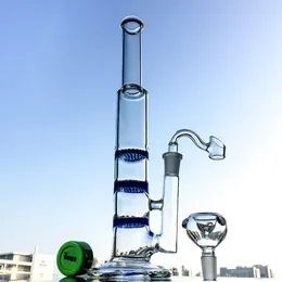 Triple Bong Straight Tube Glass Bongs 27cm Height Water Pipes 14.5mm Female Joint Dab Oil Rigs DHL Free 10xx