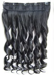 130g黒い色60cm / 24インチファッションカラフルな合成長い巻き巻きの波状クリップのヘアエクステンション女性髪5クリップワンピース