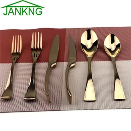 Jankng 6pcs/partie Rose Gold sztućce 18/10 Zestaw stali stalowej Zestaw Nicife Silanie Silver Cureware Zestaw widelca Zestaw zastawki deser