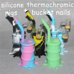 Narghilè Silicone Barrel Rigs Mini Silicone Rigs Dab Jar Bong Jar Pipa ad acqua Silicone Oil Drum Rigs Quarzo termocromico Secchio Bangers Maschio