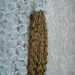 Curly 100G 100 Stränge Remy Curly Hair Loop Micro Ring Echthaarverlängerungen European Salon Link Bead Echtes Spitzenhaar