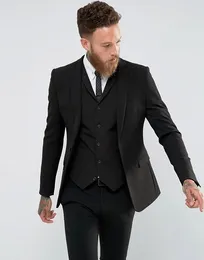 安く黒いメンズスーツのスリムフィットグルーミングマンの結婚式のタキシードのためのTuxedos 3個のデザイナーブレザーフォーマルドレススーツ（ジャケット+パンツ+ベスト）