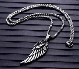 hot European and American retro stainless steel men's feather necklace fashionable rose single wing titanium steel pendant popular fashion