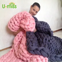 U-miss Moda Filato Spesso Lana Merino Coperta per Lavoro a Maglia Ingombrante Morbida Coperta per Divano Lavorata a Maglia Grossa a Mano in Autunno e Inverno