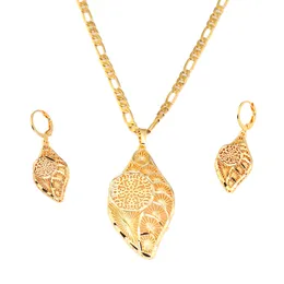 Etiopski zestaw biżuterii liść naszyjnik kolczyki biżuteria 24k złota afrykańska biżuteria