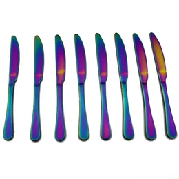 8 Piece/Ställ in ny ankomst Rainbow Cutlery Set Colorful Plated Matte rostfritt stål Knivar Set Dinner Knife Titanium Coderny