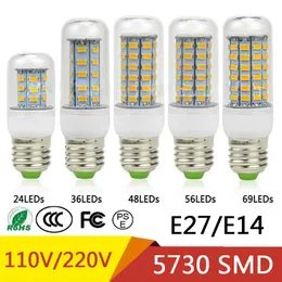 E27 E14 24W SMD5730 LED 램프 7W 12W 15W 18W 220V 110V 옥수수 조명 LED 전구 샹들리에 36 48 56 69 72 LED