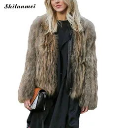 2017 Kvinnors Jacka 6xl Plus Storlek Fur Coat Patchwork PU Läder Jacka Furry Coat Fluffy Vinter Kvinnor Kort päls