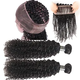 Brazilian Curly Virgin Hair 3 Bundles With 360 lace frontal closure Brazilian Kinky Curly Virgin Hair Brazilian Human Hair with closure