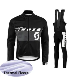 Scott Z Długim rękawem Mężczyźni Zima Termiczna Rowerowa Jazda Zestaw Jersey Ropa Ciclismo Maillot Hombre Bike Clothing Odzież sport Uwear Y21031307