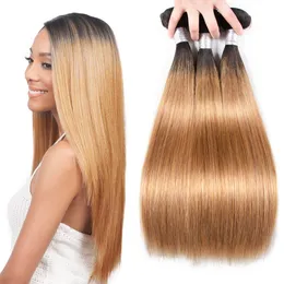 Светлые бразильские прямые волосы соткут пачки омбре 3/4 пачек 2 тон 1б 27 волос сплетя уток расширений человеческих волос 100% 12-26 дюймов