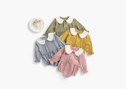 赤ちゃんキッズ服ロンパーソリッドカラーペットパンカラー100綿長袖ロンパース高品質春秋ロリータロンパル