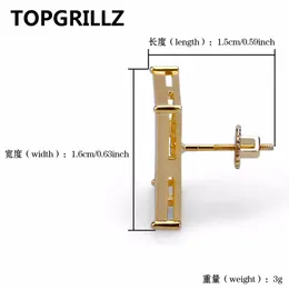 TOPGRILLZ Hip Hop Men's Bling Jewelry Earring Gold Color Iced Out Micro Pave Cubic Zircon Lab D Stud Earrings With Screw Back270m