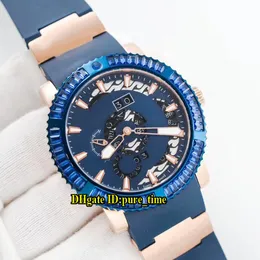 Komplex Funktion Marine Perpetual 333-92B6-3C Blue Dial Automatic Mens Watch Rose Gold Blue Diamond Bezel Gummi Strap Pure_Time Klockor