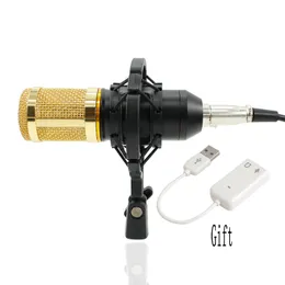 Gratis ljudkort BM-800 Kondensor KTV Mikrofon Cardioid Pro Audio Studio Vocal Recording Mic + 3,5mm Jack Shock Mount för KTV Karaoke Mic