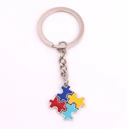 Classical Key Chain For Unisex Autism Style Jigsaw Puzzle Pattern With Beautiful Enamel Gift Choose Zinc Alloy Provide Dropshipping