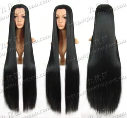 Online 3 Kostüm Güzellik İpucu Uzun Siyah Moda Cosplay Wig 100cm/120cm