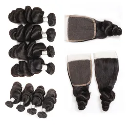 10a Peruvian Virgin Human Hair Loose Wave With Bundles Obehandlade Virgin Human Hair Buntar Med 4x4 Lace Stäng Naturlig Färg