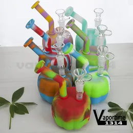 Pumpa Rökning Tillbehör Silikonvatten Rör med glasskål Silikon DAB Oljeplattformar Down Stem Hookah Bongs Verktyg Halloween 473