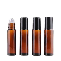 10ml 1 / 3oz gruby bursztynowe szklane rolki na butelce olejki eterycznej pustej aromaterapii butelki perfum z metalową kulką LX1119