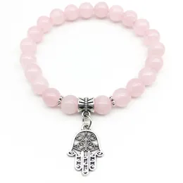 SN1320 Fashion 2018 Kvinnors Armband Hamsa Charm Yoga Armband Handgjorda Rose Quartz Smycken Bröllopsarmband Partihandel