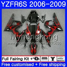 Kropp för Yamaha YZF R6 S R 6s YZF600 YZFR6S 06 07 08 09 231HM.8 YZF-600 YZF R6S YZF-R6S 2006 2008 2008 2009 Fairings Red Flames On Sale Kit