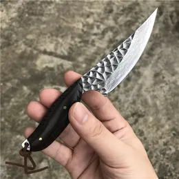 Promotion VG10 Damascus Steel Fixed Blade Knife Full Tang Ebony Handle Kitchen Knives Outdoor Hunting Knife With Leather Sheath