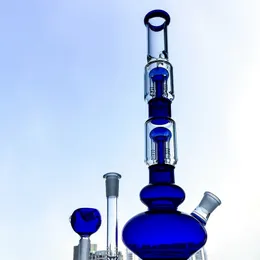 Green Blue Hookahs Tall Bong Waterpipe With Double Layer Tree Perc Straight Tube Glass Bongs Smoking Water Pipes With 18mm Bowl Piece GB1218