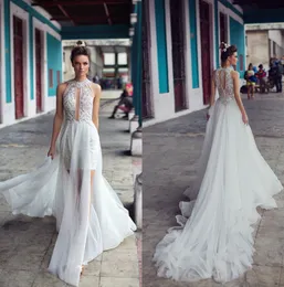 2019 Julie Vino A Line Wedding Dresses Lace Appliques Beads Sweep Train Chiffon Beach Wedding Dress Custom Made Plus Size Boho Bridal Gowns