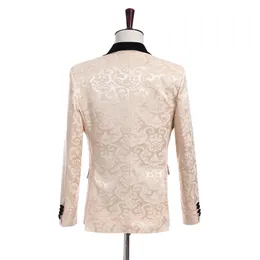 Champagner Jacquard Bräutigam Smoking Schwarz Samt Revers Seitlichem Schlitz Männer Hochzeit Smoking Ausgezeichnete Männer 3 Stück Anzug Blazer Jacke Hosen T302r