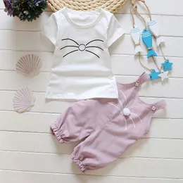 Bebek kız giysileri setleri yaz kısa kollu giyim setleri kıyafetler t-shirt üstleri kayış pantolon toddler bebek giyim kız