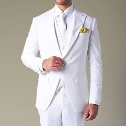White Wedding Groom Tuxedos with Peaked Lapel Three Piece Custom Made Evening Party Men Suits Set Jacket Pants Vest