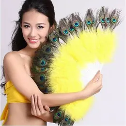 15.7"(40CM)28 Bones Peacock Fan Plastic Staves Feather Fan for Costume Dance Party Decorative Handheld Folding Fan 11 Colors Selects